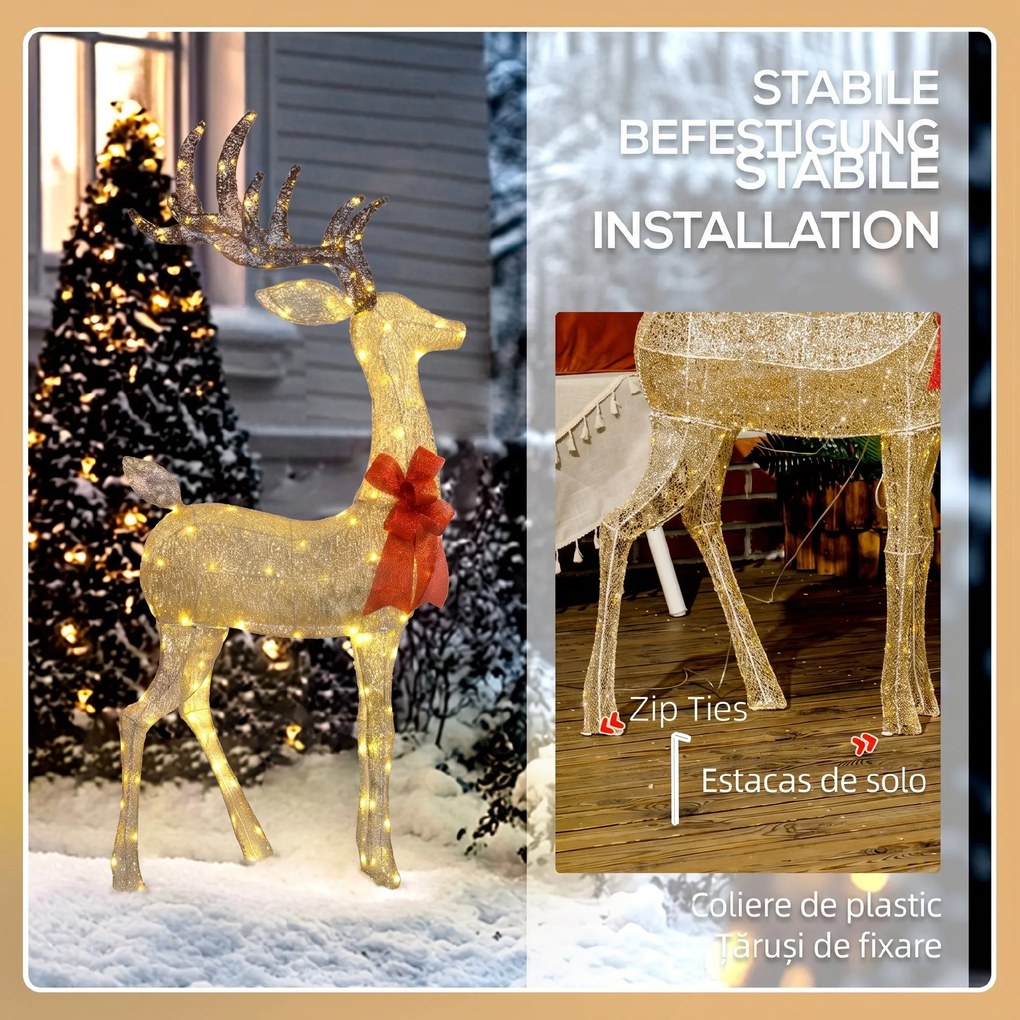 Outsunny Decorațiune de Crăciun pentru Exterior, Ren cu 137 de Lumini LED, pentru Casă și Grădină, Auriu | Aosom Romania