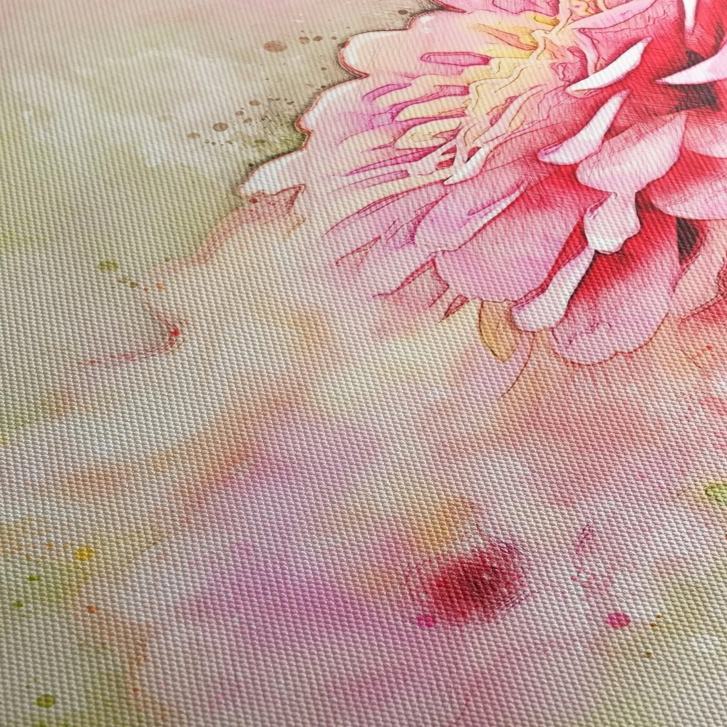 Tablou - Floare roz, aquarel (cu ceas) (90x30 cm)