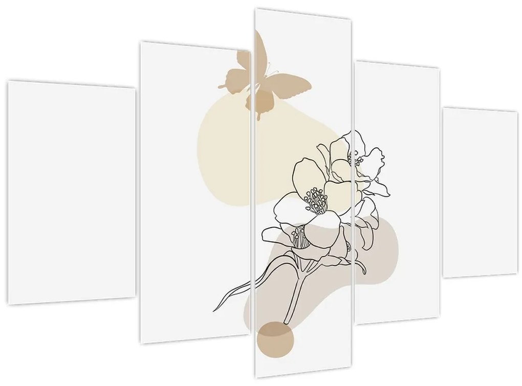 Tablou - Flori bej cu fluture N⁰3 (150x105 cm)