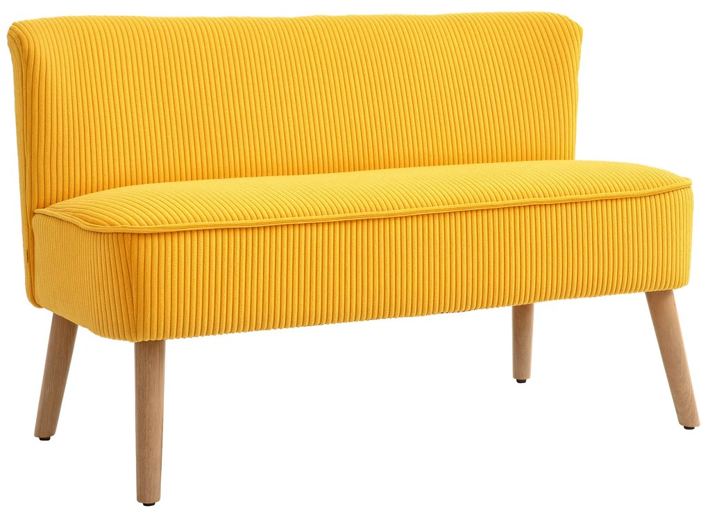 HOMCOM Canapea 2 locuri, design scandi elegant, cadru masiv din lemn, până la 150 kg, 117 x 56,5 x 77 cm, Galben | Aosom Romania