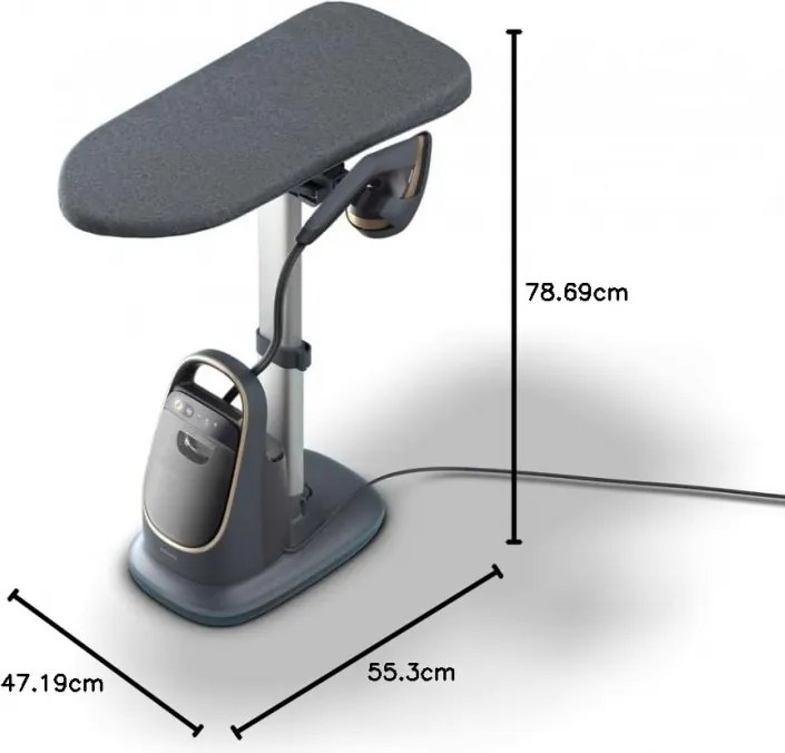Aparat de calcat vertical cu abur Philips All-in-one 8500 AIS8540/80, 2200 W, 1,2 l, 6 bar, 90 g/min, 3 setari, OptimalTEMP, Masa reglabila, Gri inchis/Auriu