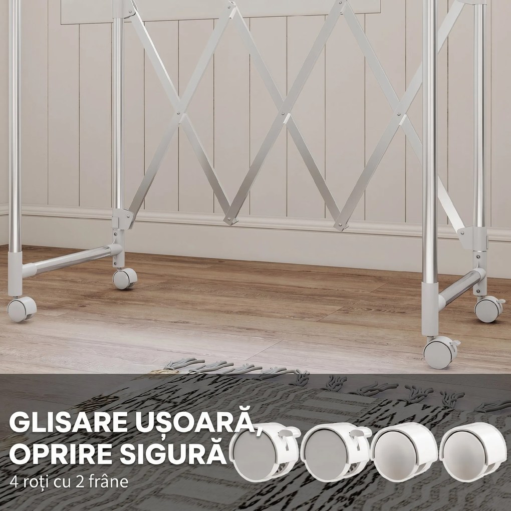 HOMCOM Uscător de Rufe Pliabil cu 3 Bare Reglabile, Uscător Vertical cu Roți Pivotante și Cadru din Oțel Inox, Uscător pentru Acasă și Spălătorie, Argintiu | Aosom Romania