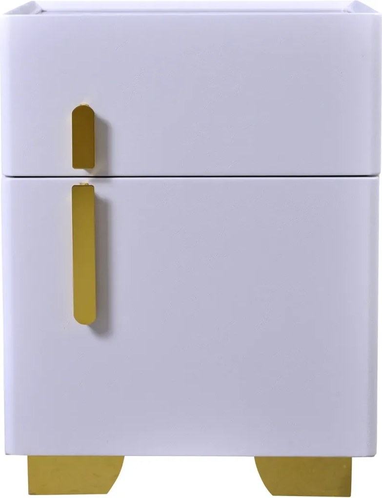 RESIGILAT- Noptiera inteligenta multifunctionala, iluminare LED tactil cu 3 culori, incarcare wireless si USB, difuzor Bluetooth, 2 sertare, Alb