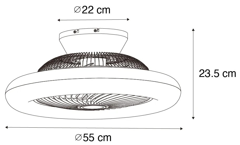 Ventilator de tavan alb cu imprimeu de lemn 55cm incl. LED Dimmable cu telecomandă - Clima