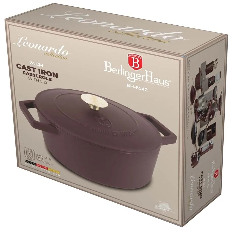 BerlingerHaus Tigaie din fontă cu capac Leonardo 24 cm, 24 cm