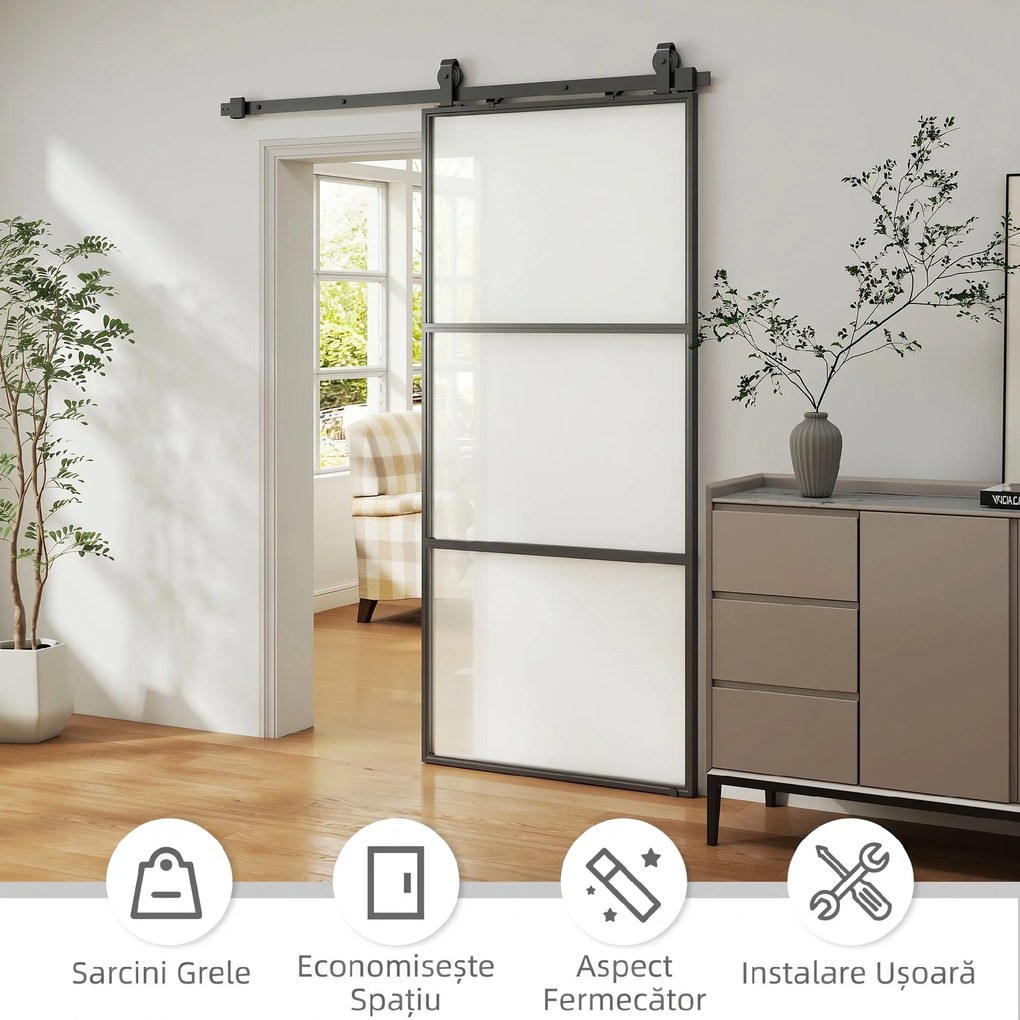 HOMCOM Ușă Glisantă Exterioară pentru Perete 91.4x203.2cm In Sticlă Mată Per Bucătărie | Aosom Romania