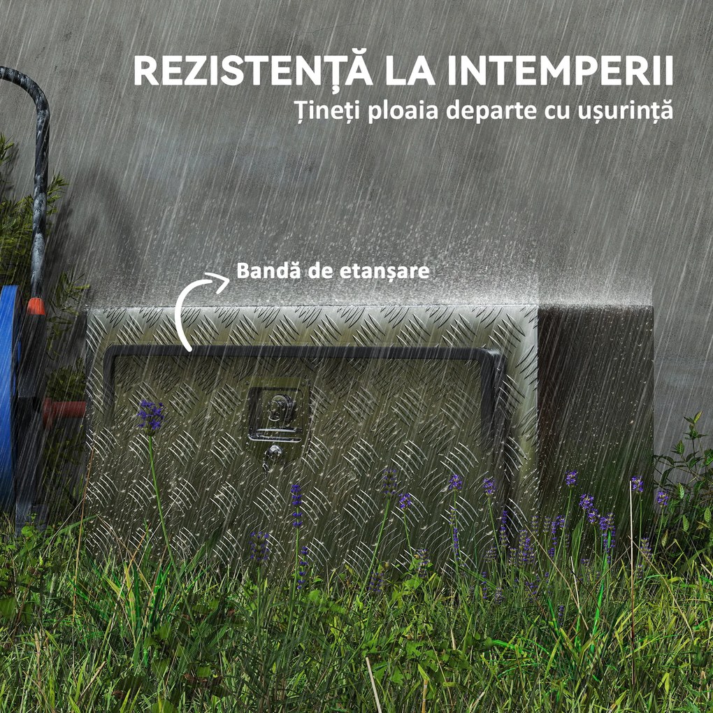 HOMCOM Cutie de Unelte din Aluminiu cu Încuietoare și 2 Chei, Cutie de Depozitare 96L, Rezistentă și Impermeabilă, pentru Pick-Up, Camper, Remorci, 76,2x35,5x40,6cm, Argintiu | Aosom Romania