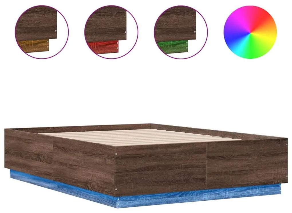 3209652 vidaXL Cadru de pat cu LED, stejar maro, 135x190 cm, lemn prelucrat