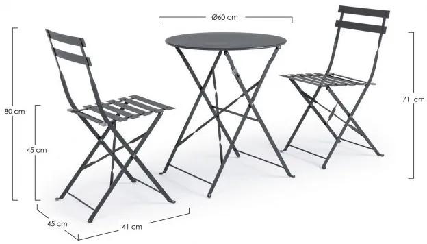 Set masa si scaune pliabile pentru gradina 3 piese gri carbune din metal, Wissant Bizzotto
