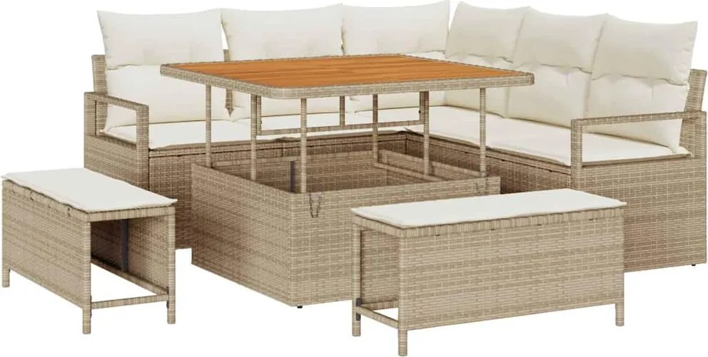 vidaXL Set de canapele pentru grădină cu pernă 8 pcs Bej și crem