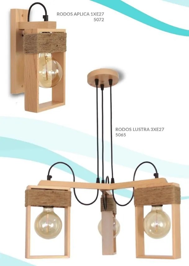 Lustra aplicata rustica fabricata manual din lemn Rodos