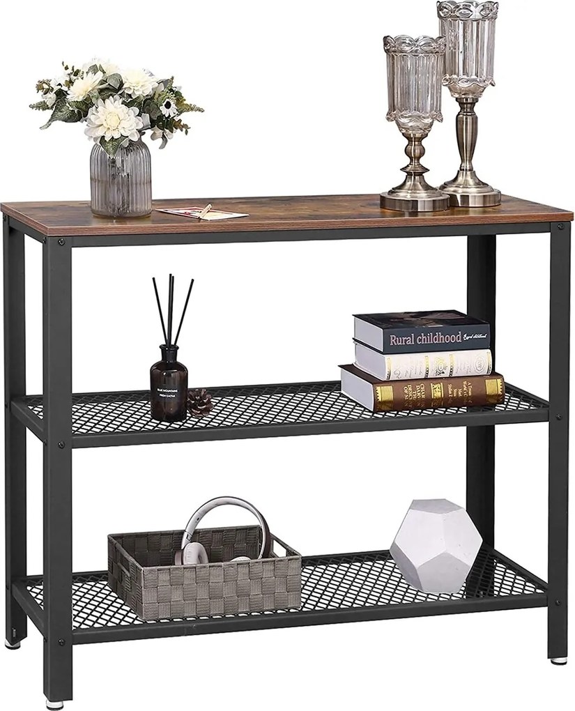 Consola cu 2 rafturi, Vasagle, 101.5 x 35 x 80 cm, fier/PAL, maro rustic