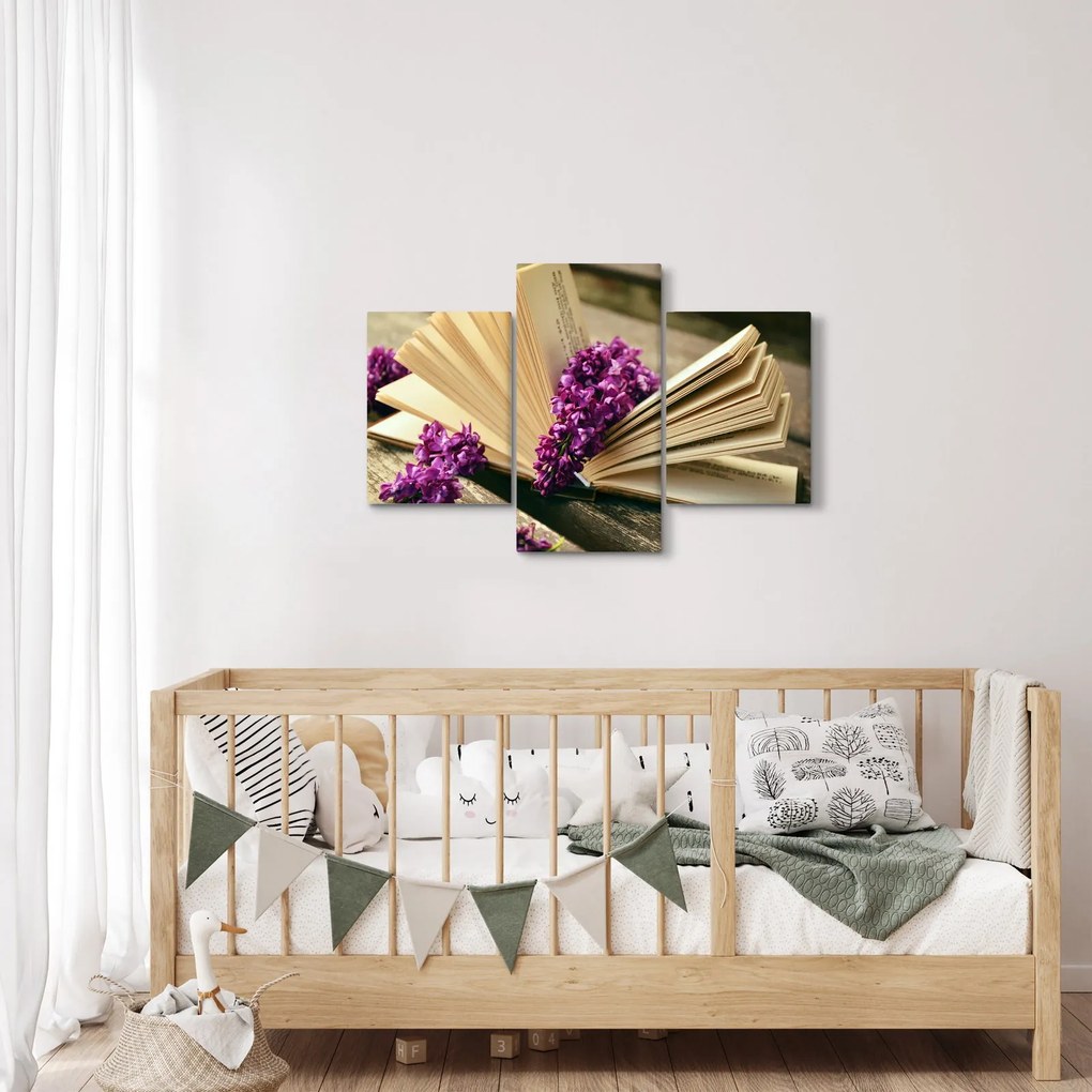 Tablou cu carte și floare violetă (90x60 cm)