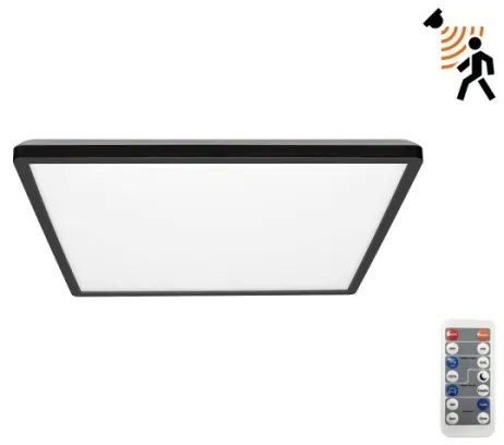 Plafonieră LED cu senzor pentru baie NIVERA LED/12W/230V IP54 22,5x22,5 cm negru + telecomandă