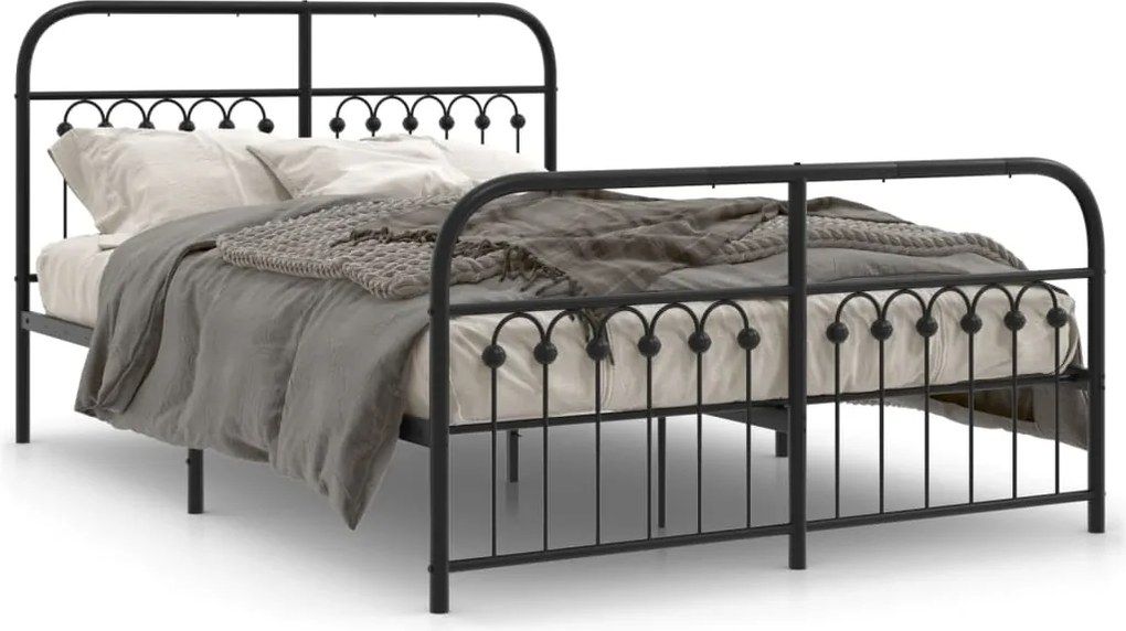 vidaXL Cadru pat metalic cu tăblie de cap/picioare, negru, 140x190 cm