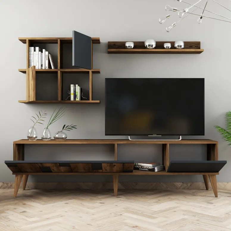 Ansamblu Comoda TV Madrid Walnut-Antracit