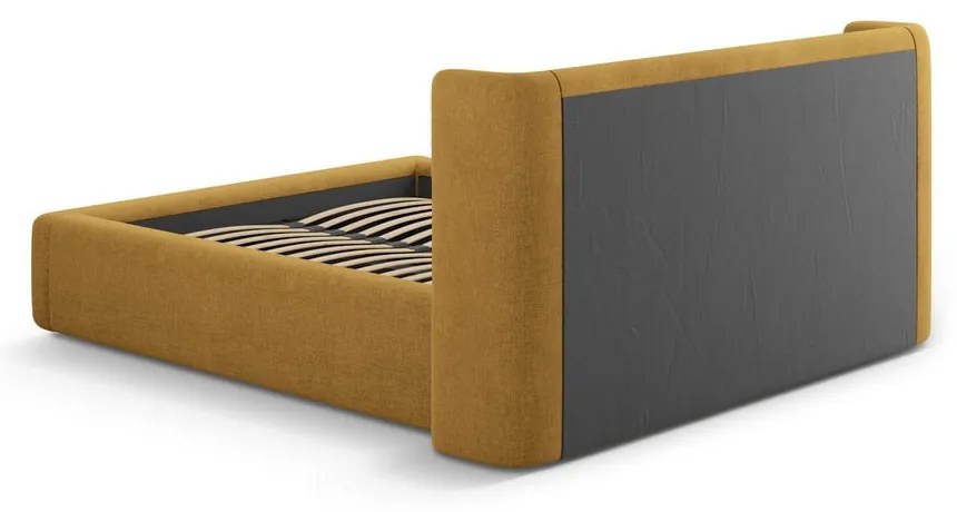 Pat matrimonial galben muștar tapițat cu spațiu de depozitare cu somieră 200x200 cm Jason – Windsor & Co Sofas