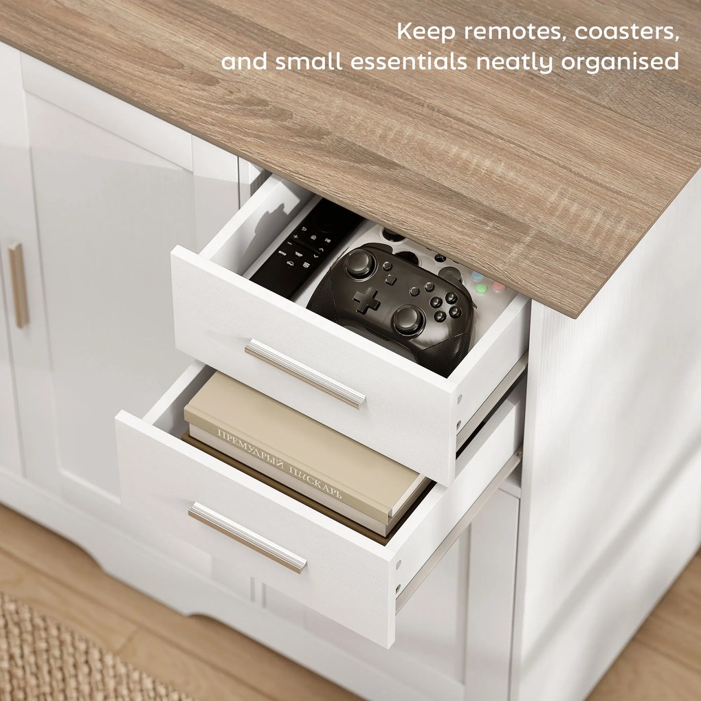 HOMCOM Comodă Modernă din Lemn cu 2 Sertare și 2 Dulapuri, 100x40x78 cm, Alb și Culoare Lemn | Aosom Romania