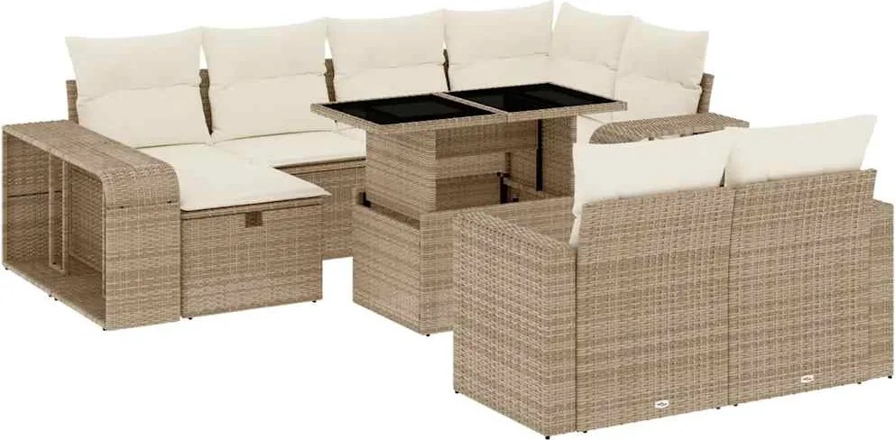 vidaXL Set canapele de grădină cu perne, 11 piese, bej, poliratan