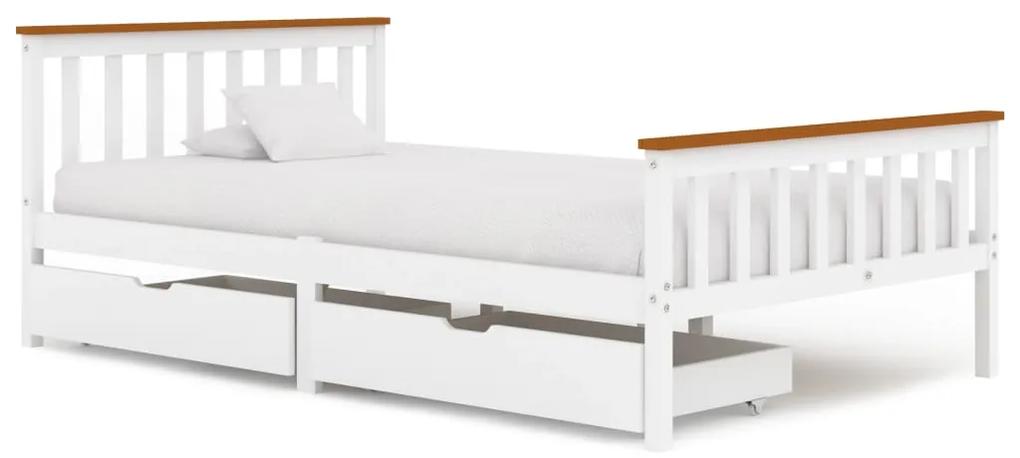 3060434 vidaXL Cadru de pat cu 2 sertare, alb, 120 x 200 cm, lemn masiv pin