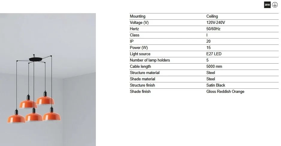 Lustra cu 5 pendule metal TATAWIN M orange