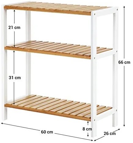 Pantofar 3 nivele din bambus, Songmics, Alb, 59x26x66 cm