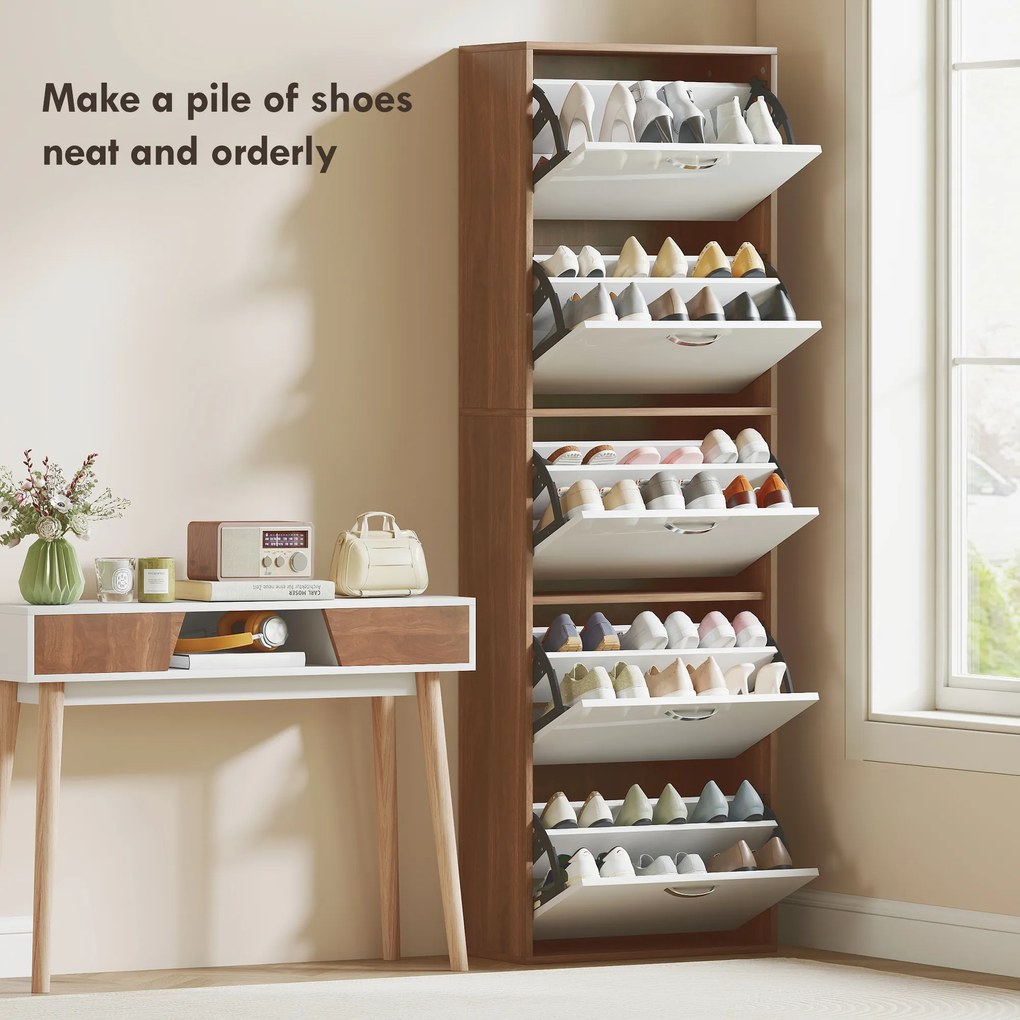 HOMCOM Dulap pentru Pantofi cu 5 Sertare pentru 30 Perechi de Pantofi,  60x28x189 cm, Maro | Aosom Romania