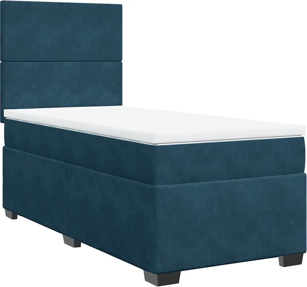 vidaXL Pat box spring cu saltea, albastru, 90x200 cm, catifea