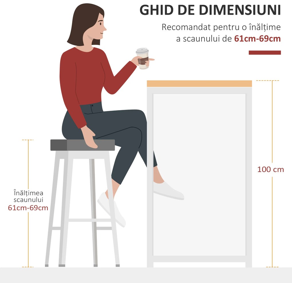 Masa tip bar HOMCOM, pentru bucatarie, masa inalta, tejghea | Aosom Romania