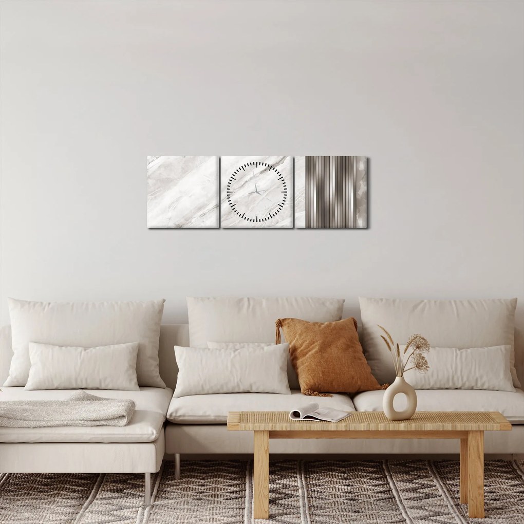 Tablou - Marmură cu linii argintii (cu ceas) (90x30 cm)