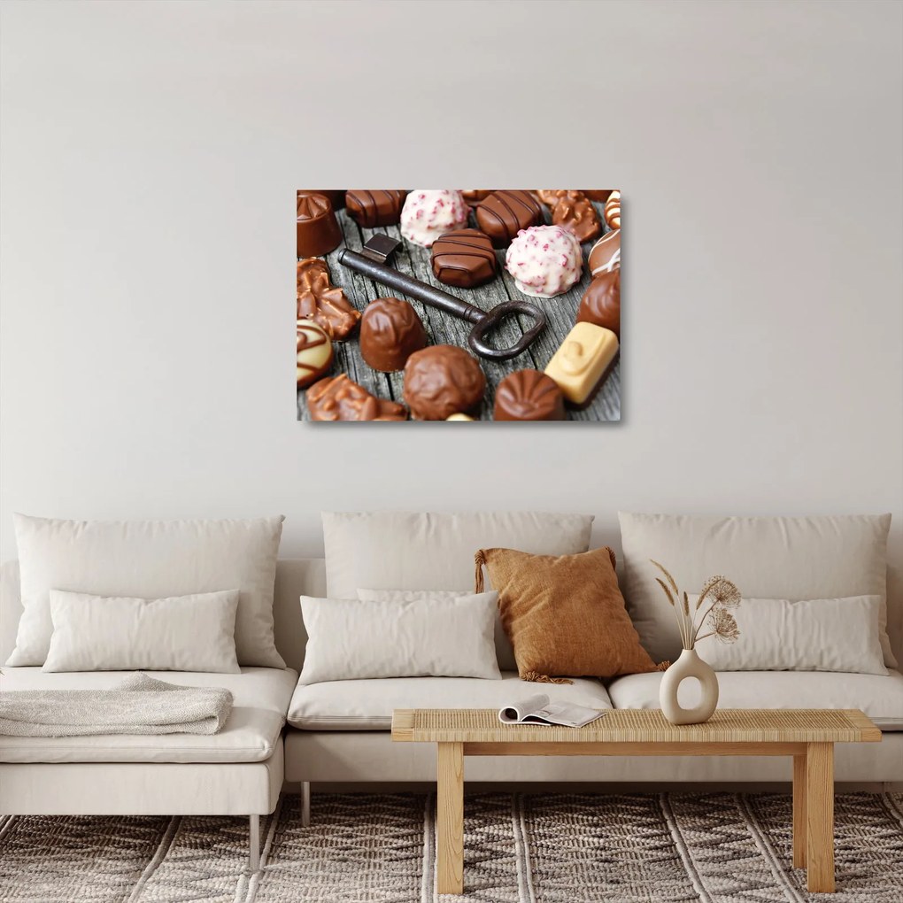 Tablou pe sticlă cu ciocolată și chei (70x50 cm)