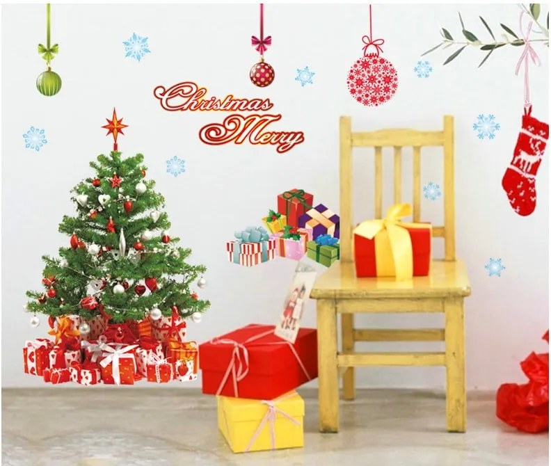 Autocolante Crăciun Ambiance Santa, Balls and Tree