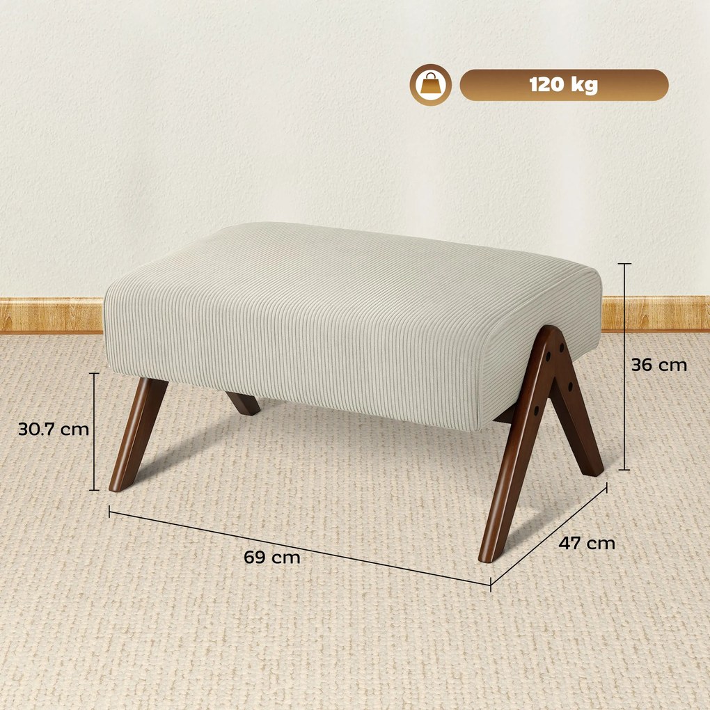 HOMCOM Taburet de Picior cu Scaun Acolchis și Piciori de Lemn pentru Salon Dormitor 69x47x36 cm Bej | Aosom Romania