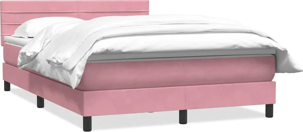vidaXL Pat box spring cu saltea, roz, 140x210 cm, catifea