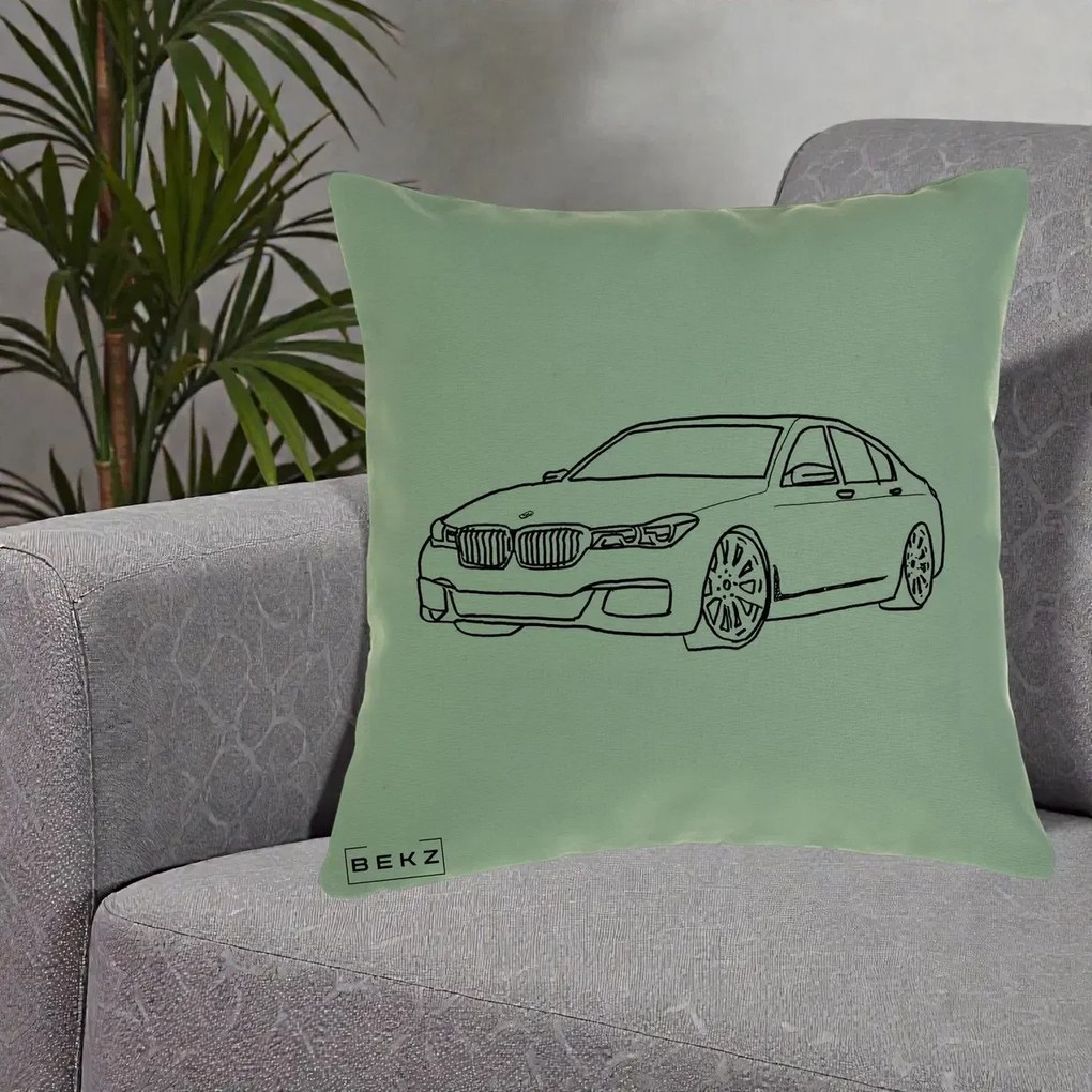 Perna Personalizata BMW Seria 7 Linie Minimalista, 40x40 cm, Verde, Husa Detasabila, Perna Inclusa, BEKZ®