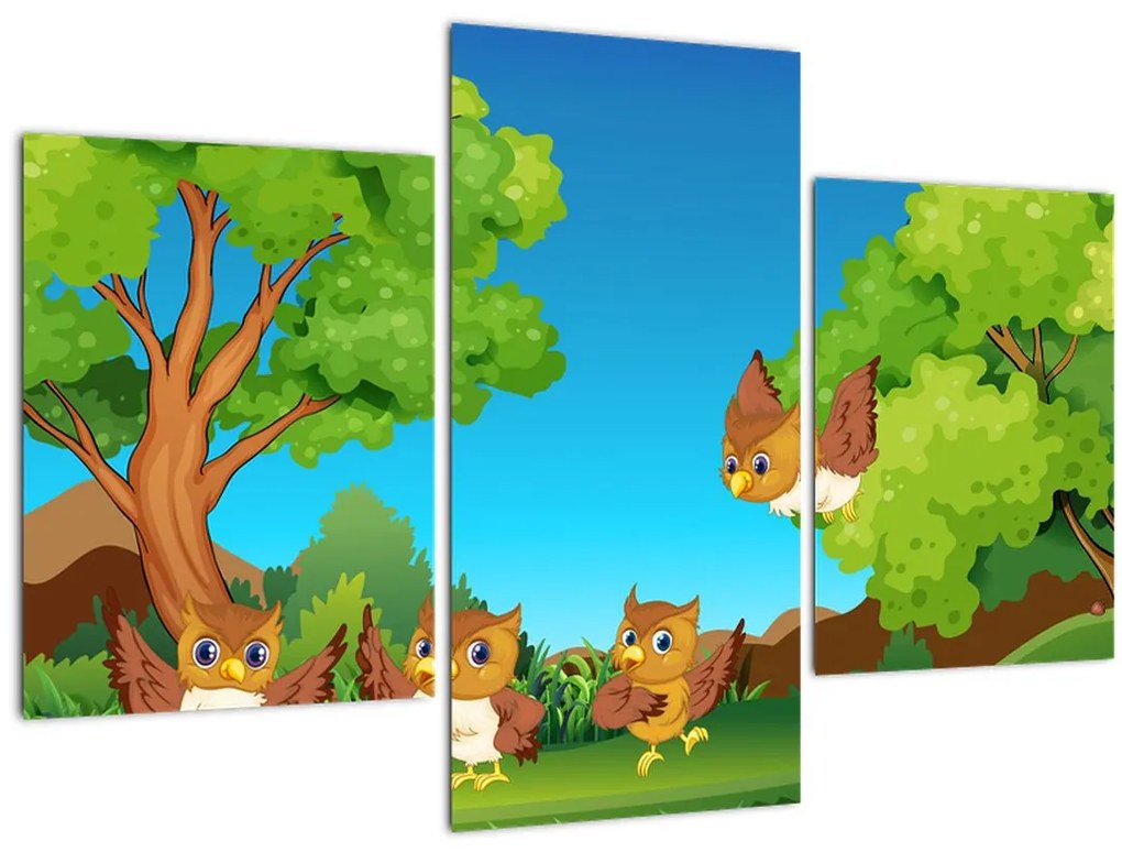 Tablou - Bufnițe vesele (90x60 cm)