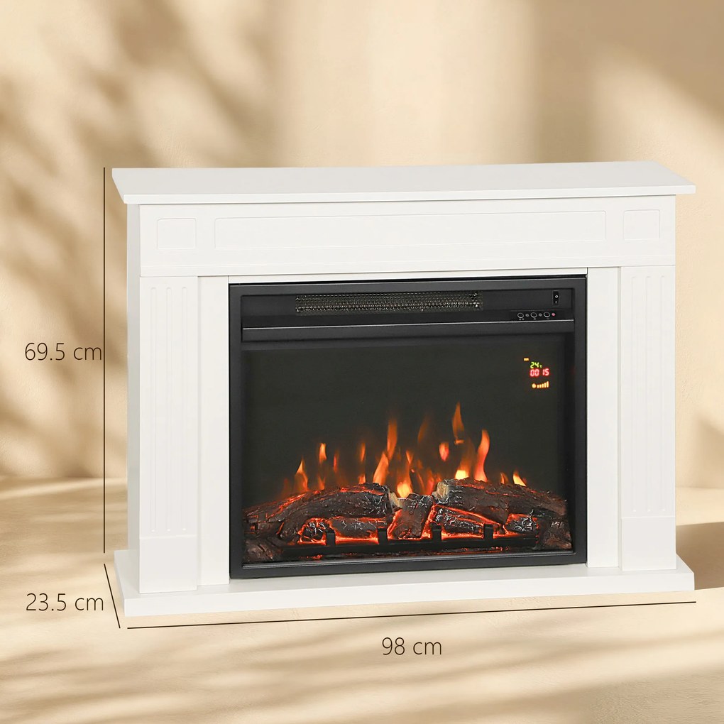 HOMCOM Șemineu Electric cu Flacără în 12 Culori, Telecomandă și Timer, 98x23.5x69.5 cm, Alb și Negru | Aosom Romania