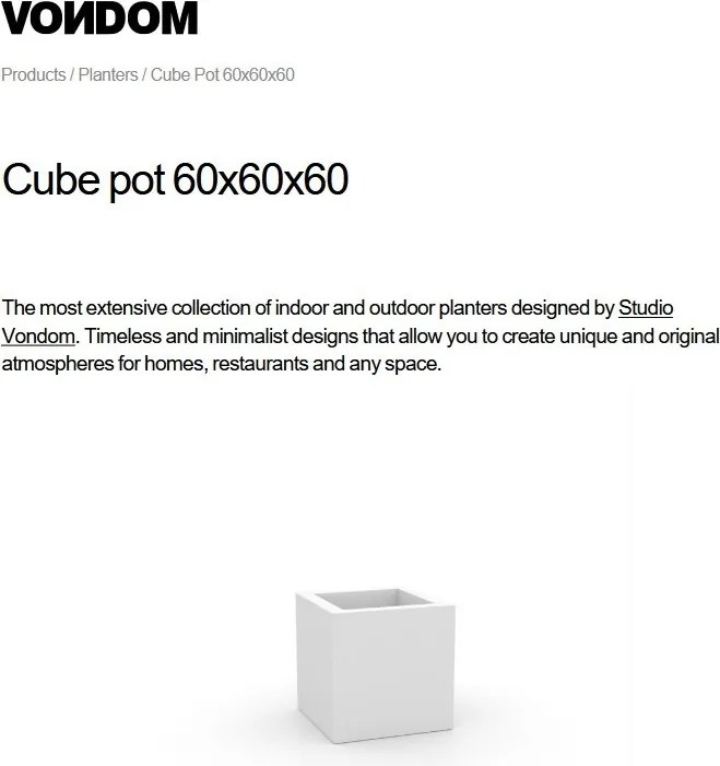 Ghiveci plante, flori design decorativ modern pentru amenajari interioare si exterioare, CUBE POT 41360R Vondom