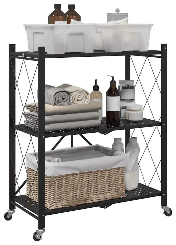 vidaXL Raft de depozitare pe roți negru 71x34x88 cm oțel