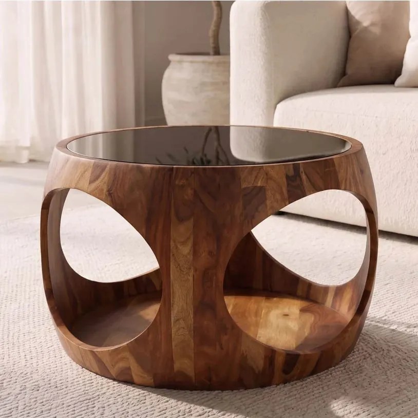 Masuta de cafea rotunda ORGANIC LOOP 60cm Sheesham