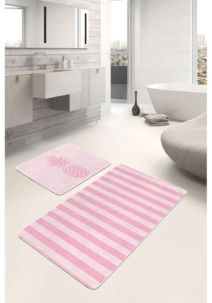 Covorașe de baie roz 2 buc. din catifea 60x100 cm – Mila Home