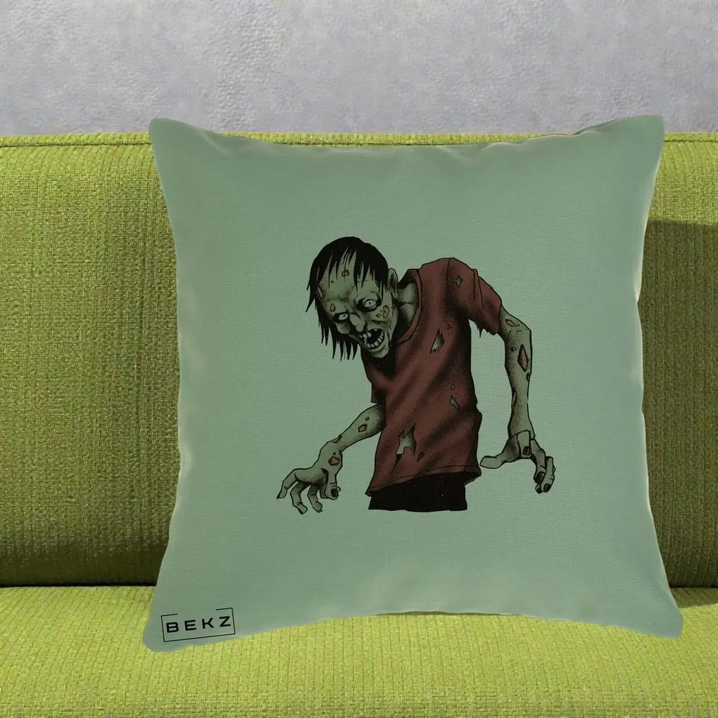 Perna Decorativa Halloween Zombie Infricosator, 40x40 cm, Verde, Husa Detasabila, Perna Inclusa, BEKZ®
