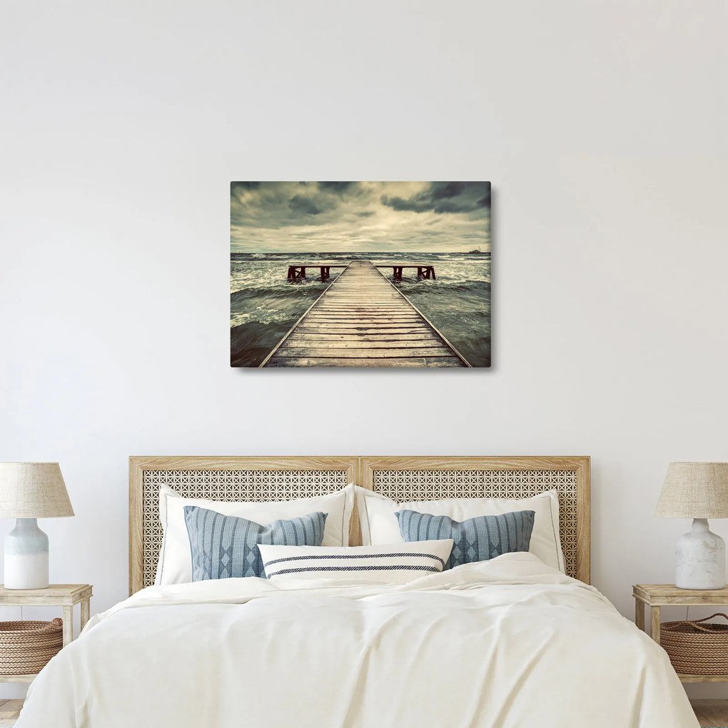 Tablou cu dig din lemn la mare (70x50 cm)