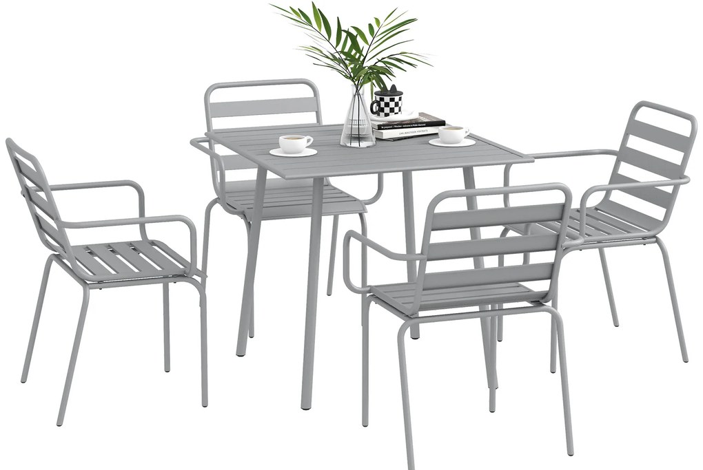 Outsunny Set de masă de grădină de 5 piese, Set de mobilier de exterior, rezistent la intemperii, design modern, 80 x 80 x 74 cm, Gri | Aosom Romania
