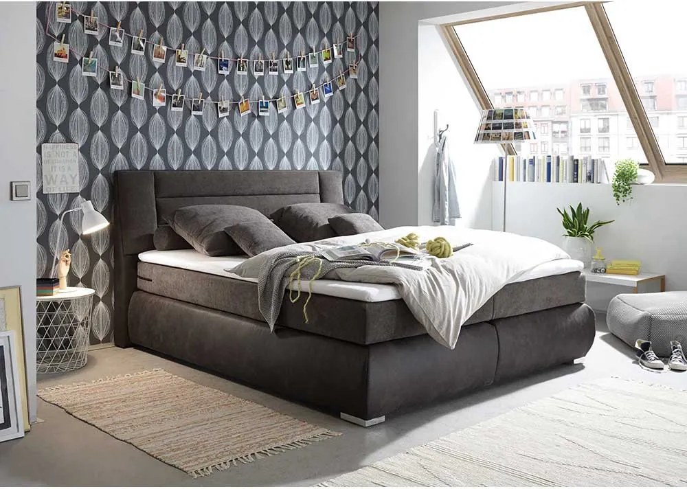 PAT TAPITAT BOXSPRING VEGAS,175X220X107 (160X200) CM,COMPLET ECHIPAT: SALTEA CU ARCURI BONELL SI TOPPER SPUMA,SPATIU DEPOZITARE,CULOARE ANTRACIT,MATER