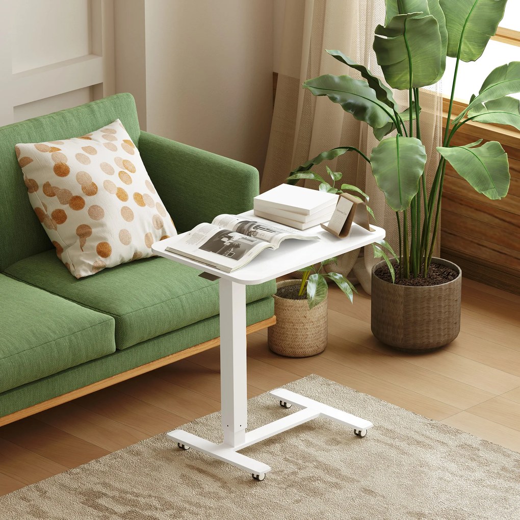 HOMCOM Birou in picioare reglabil in inaltime cu 4 roti C-Forma 65 cm x 48 cm x 73-110 cm Alb | Aosom Romania