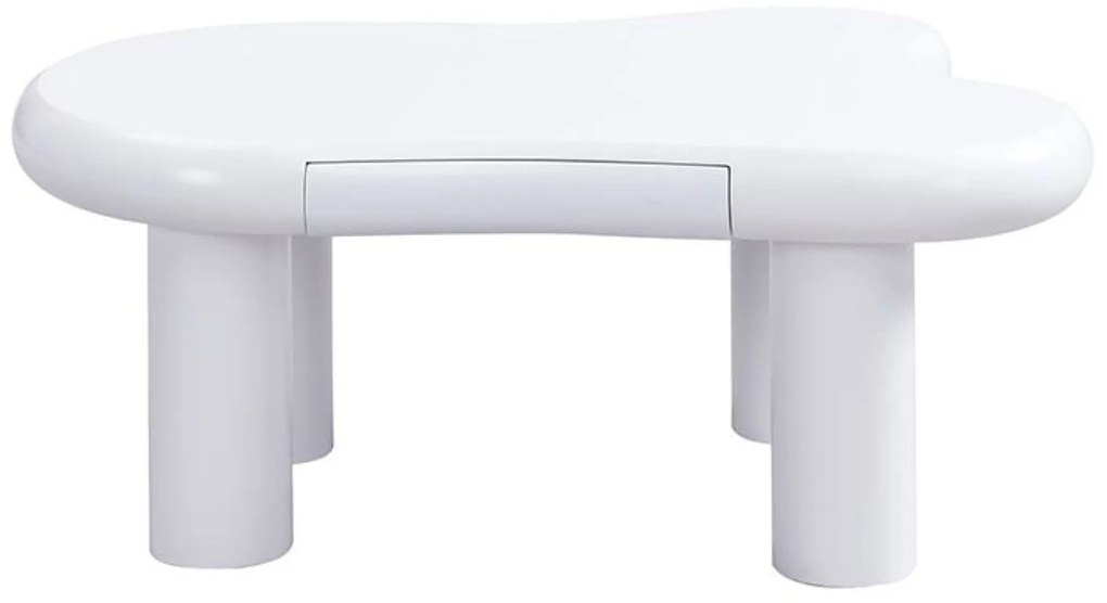 Masă de cafea în formă de nor, din MDF cu iluminare LED și sertar, 98x65,5x40 cm, Alb