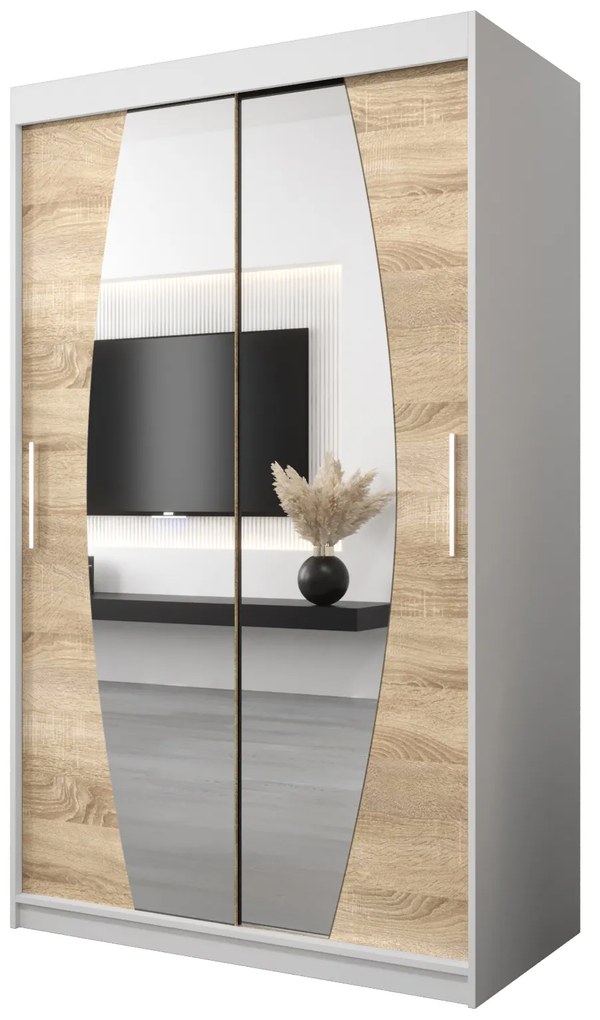 Dulap de haine 120 cm Eclipse (Alb mat + Stejar sonoma). 1063388