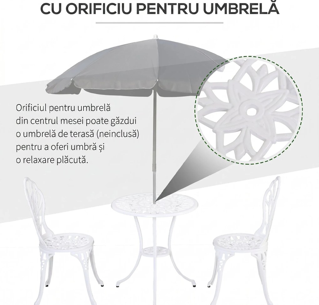 Outsunny Set de Gradina 3 Piese din Aluminiu cu 2 Scaune