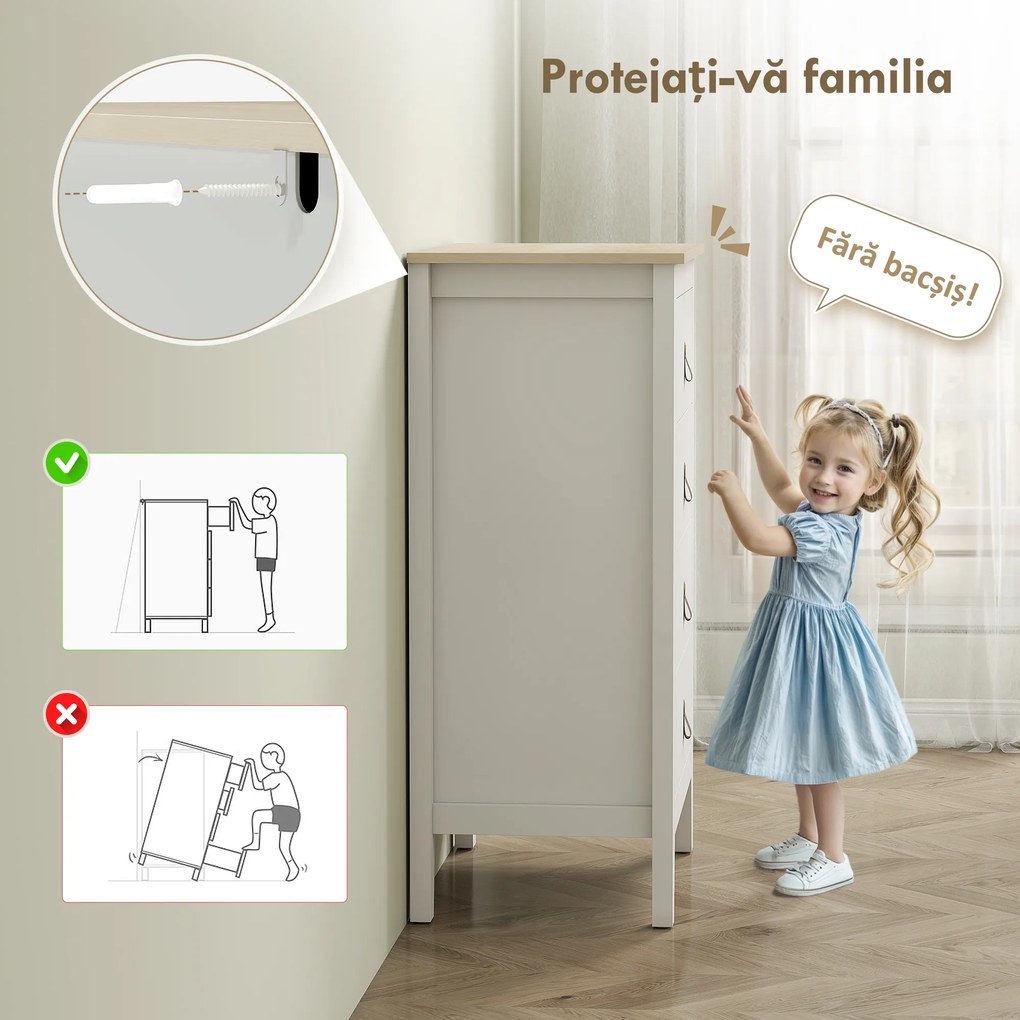 HOMCOM Comodă cu 4 Sertare și Mânere din Piele Ecologică Albă | Aosom Romania